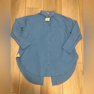 NWT Free People The Daily Oversized Tie Back Poplin Shirt Oxford Blue Women’s XS